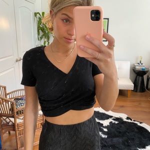 Akira black crop top wrap around